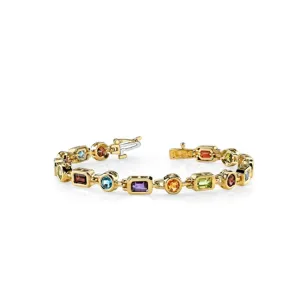 14k Gold Multi Shape Semi Precious Stone Bracelet (5.60.cts.tw)