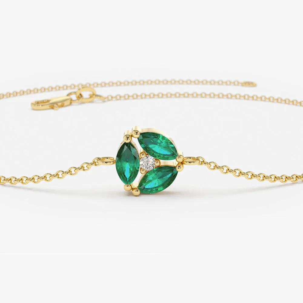 14K Marquise Emerald Cluster Bracelet