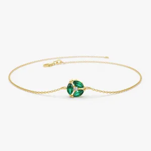14K Marquise Emerald Cluster Bracelet