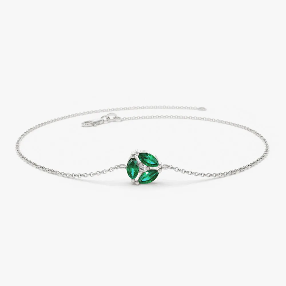 14K Marquise Emerald Cluster Bracelet