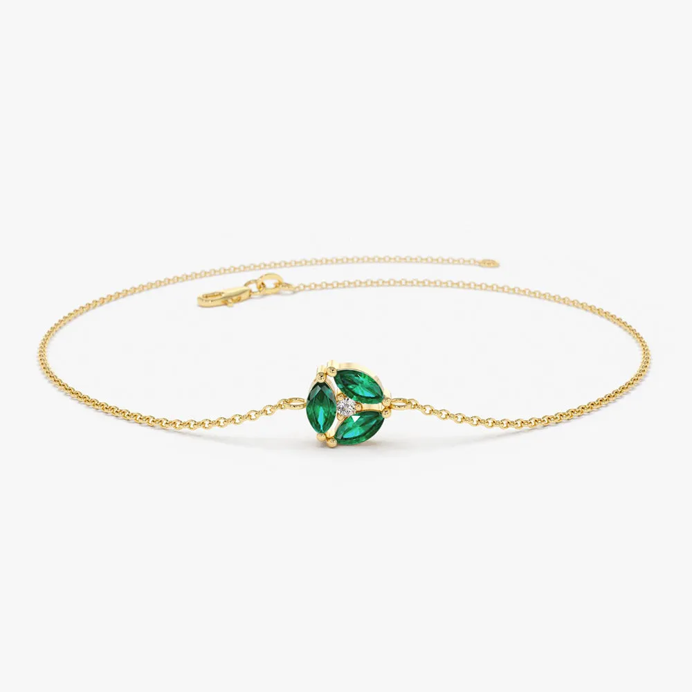 14K Marquise Emerald Cluster Bracelet