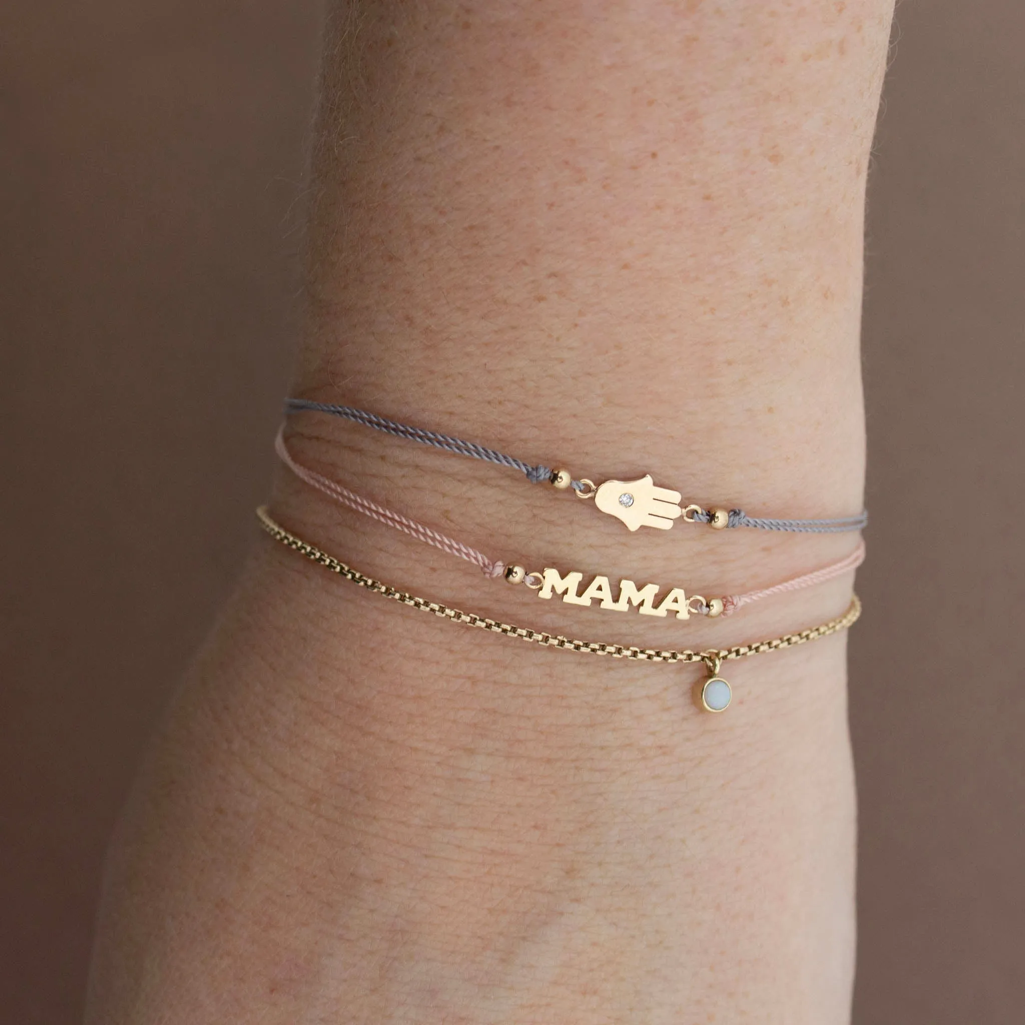 14k Midi Bitty Diamond Hamsa Cord Bracelet