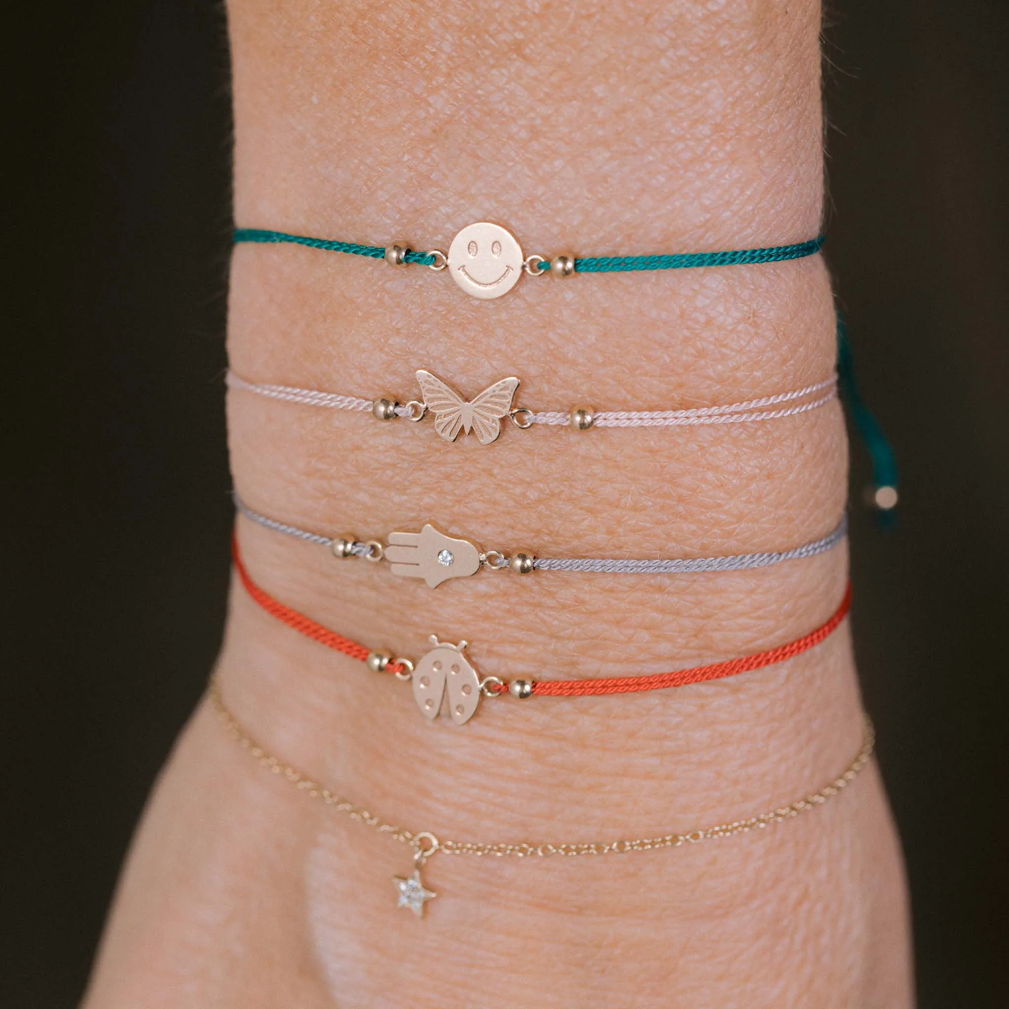14k Midi Bitty Diamond Hamsa Cord Bracelet