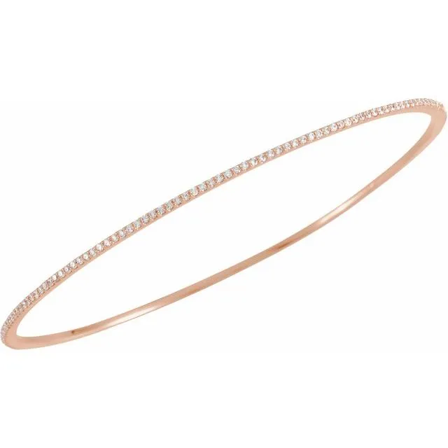 14K Rose Gold 1 CTW Lab-Grown Diamond Stackable Bangle 8" Bracelet
