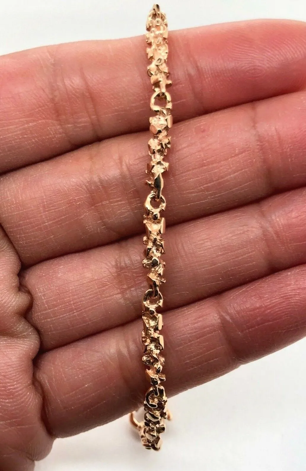 14k Rose Gold Nugget Bracelet 9" 3.8mm 11.5 grams