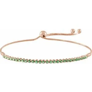 14K Rose Natural Emerald Adjustable 9 1/2" Bolo Bracelet