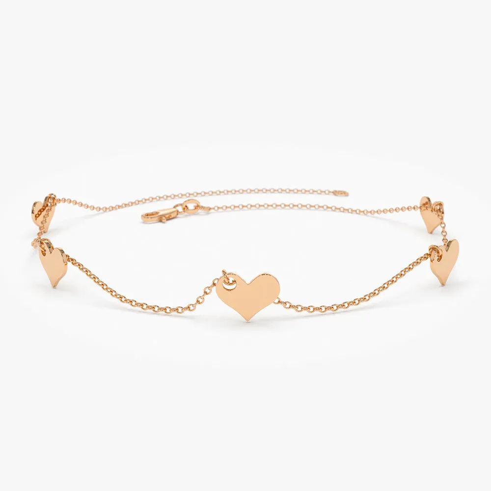 14K Solid Gold Dangle Heart Bracelet
