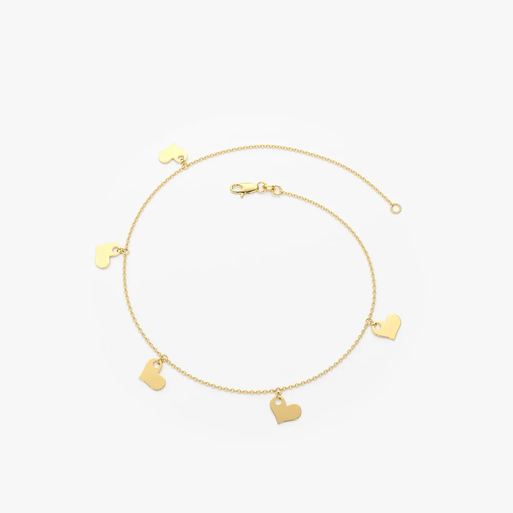 14K Solid Gold Dangle Heart Bracelet