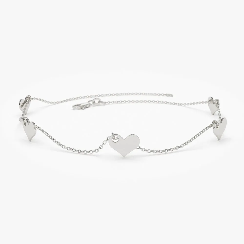 14K Solid Gold Dangle Heart Bracelet