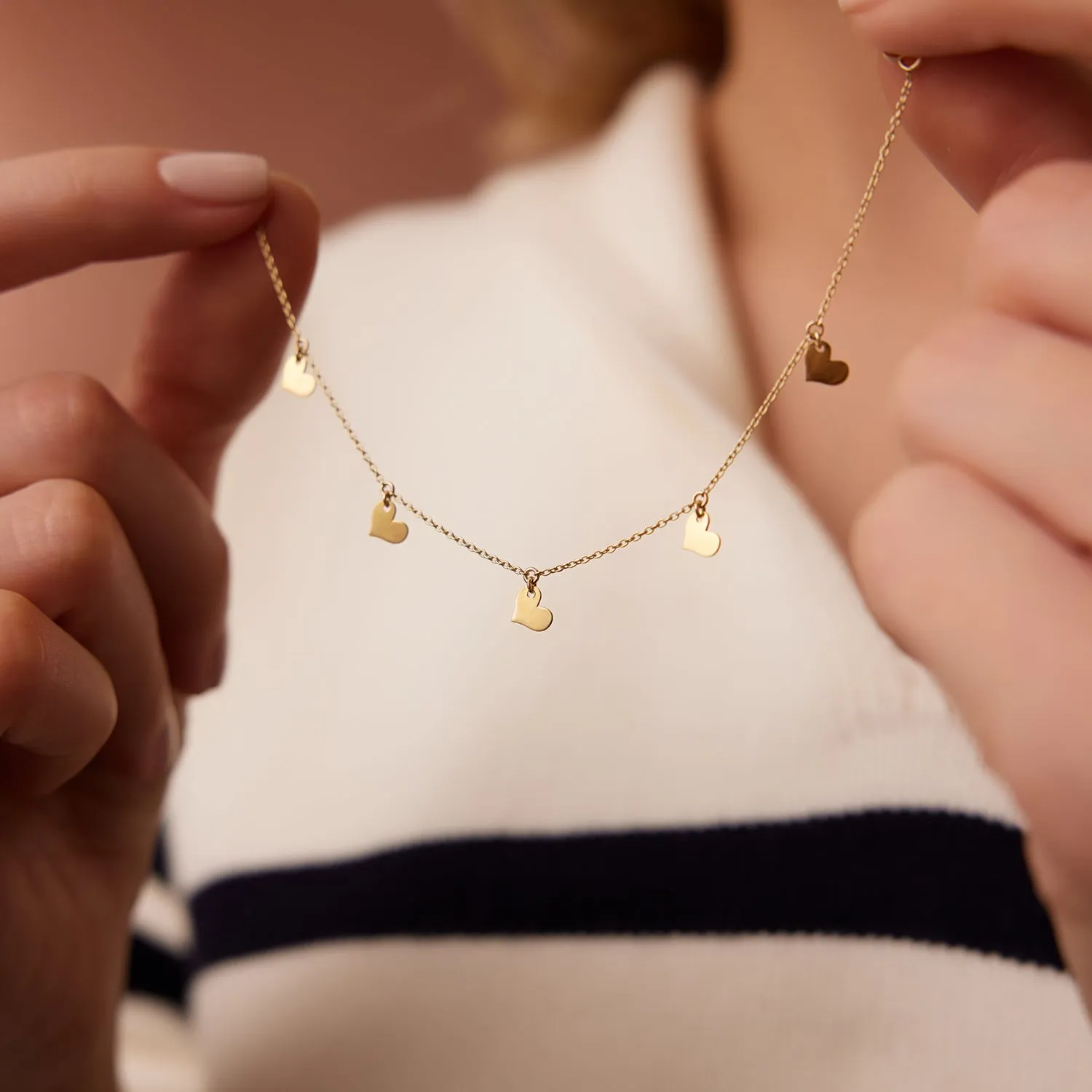 14K Solid Gold Dangle Heart Bracelet