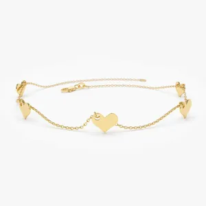 14K Solid Gold Dangle Heart Bracelet
