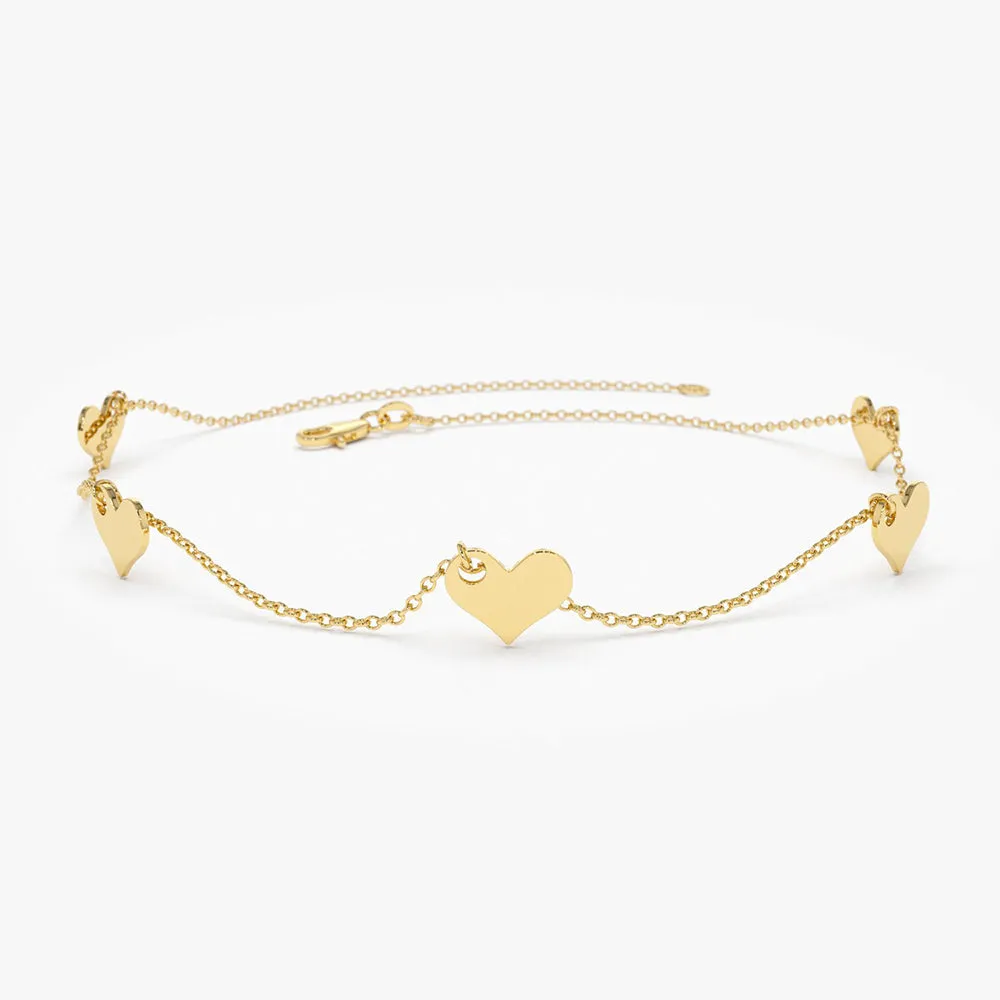 14K Solid Gold Dangle Heart Bracelet