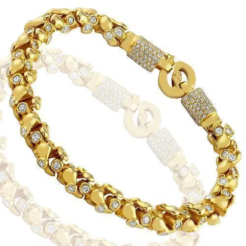 14K Solid Yellow Gold Mens Customized Diamond Bracelet 6.80 Ctw