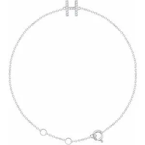 14K White .06 CTW Diamond Initial H 6-7" Bracelet