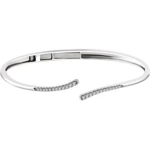 14K White 1/4 CTW Diamond Bypass Hinged Cuff 7" Bracelet