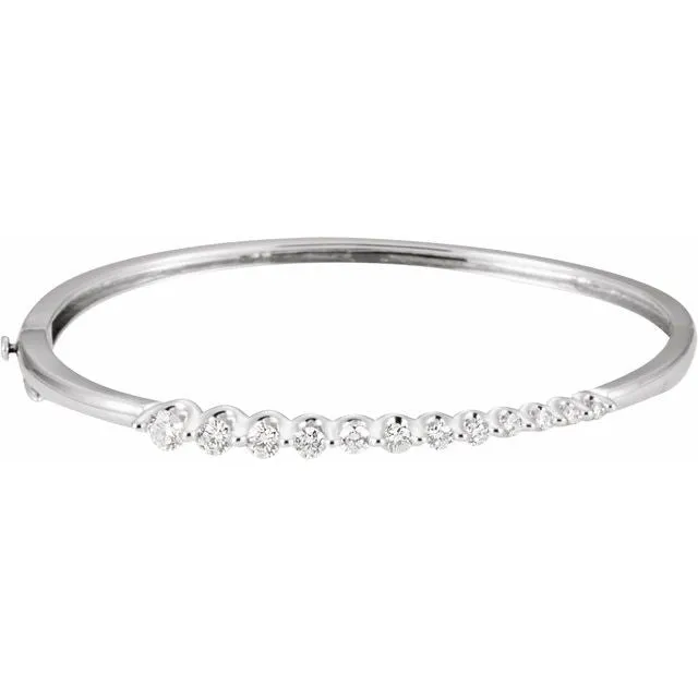 14K White Gold 1 CTW Diamond Journey Hinged Bangle 6 1/2" Bracelet