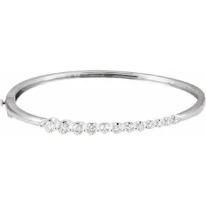 14K White Gold 1 CTW Diamond Journey Hinged Bangle 6 1/2" Bracelet