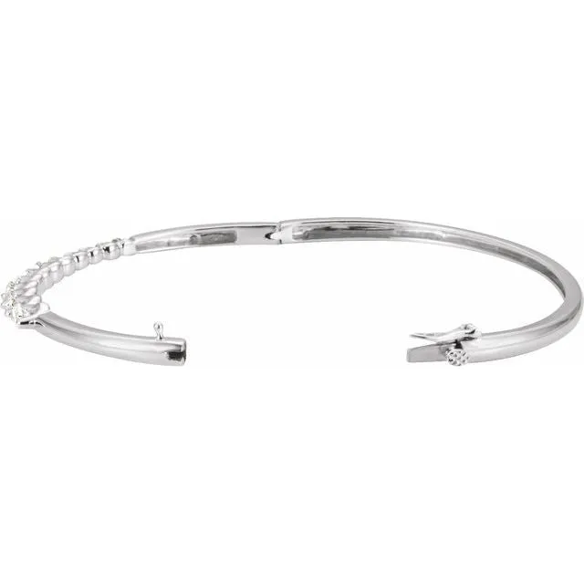 14K White Gold 1 CTW Diamond Journey Hinged Bangle 6 1/2" Bracelet