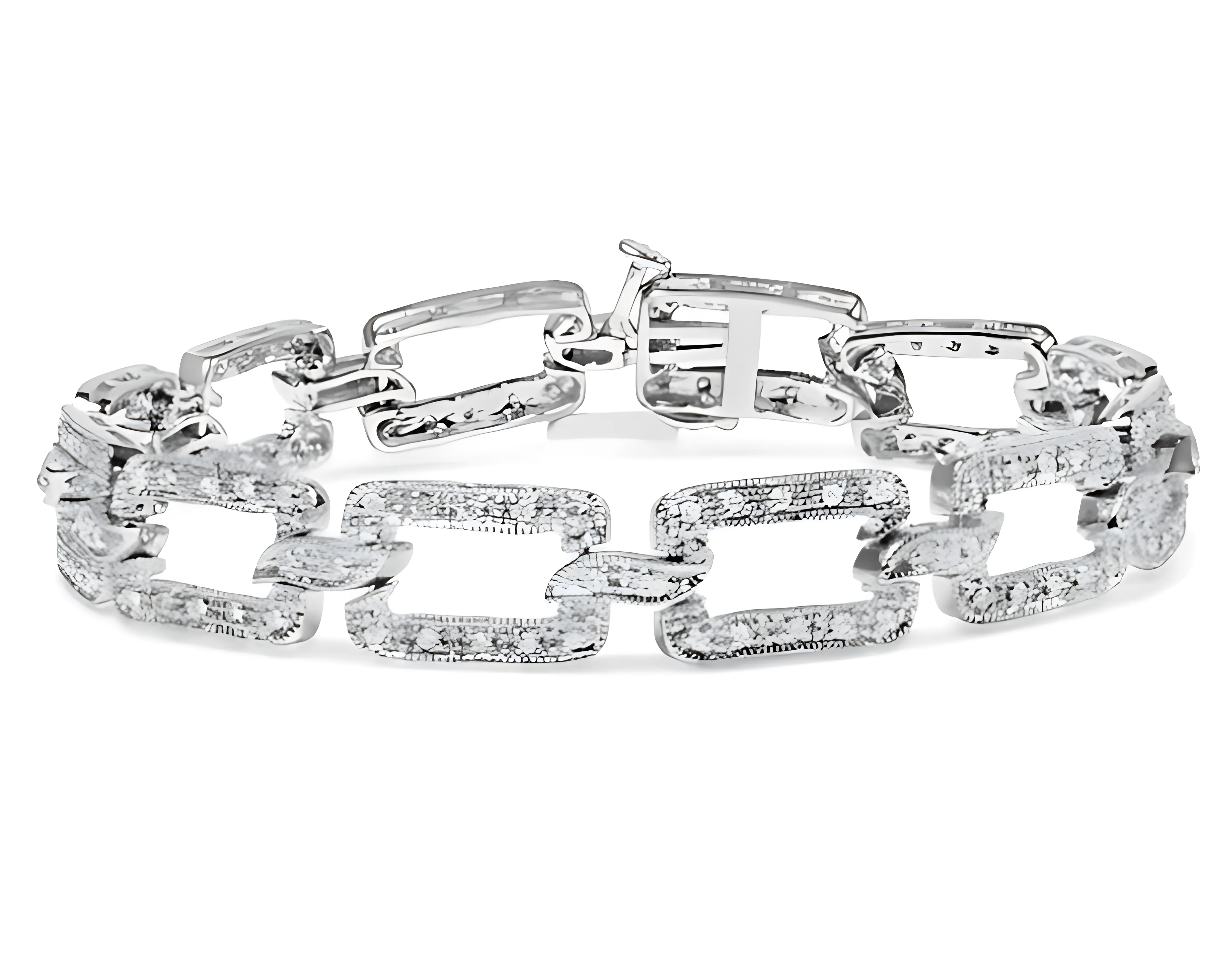 14K White Gold 3/4 Cttw Diamond Open Paperclip Link 7" Tennis Bracelet (H-I Color, I2-I3 Clarity)