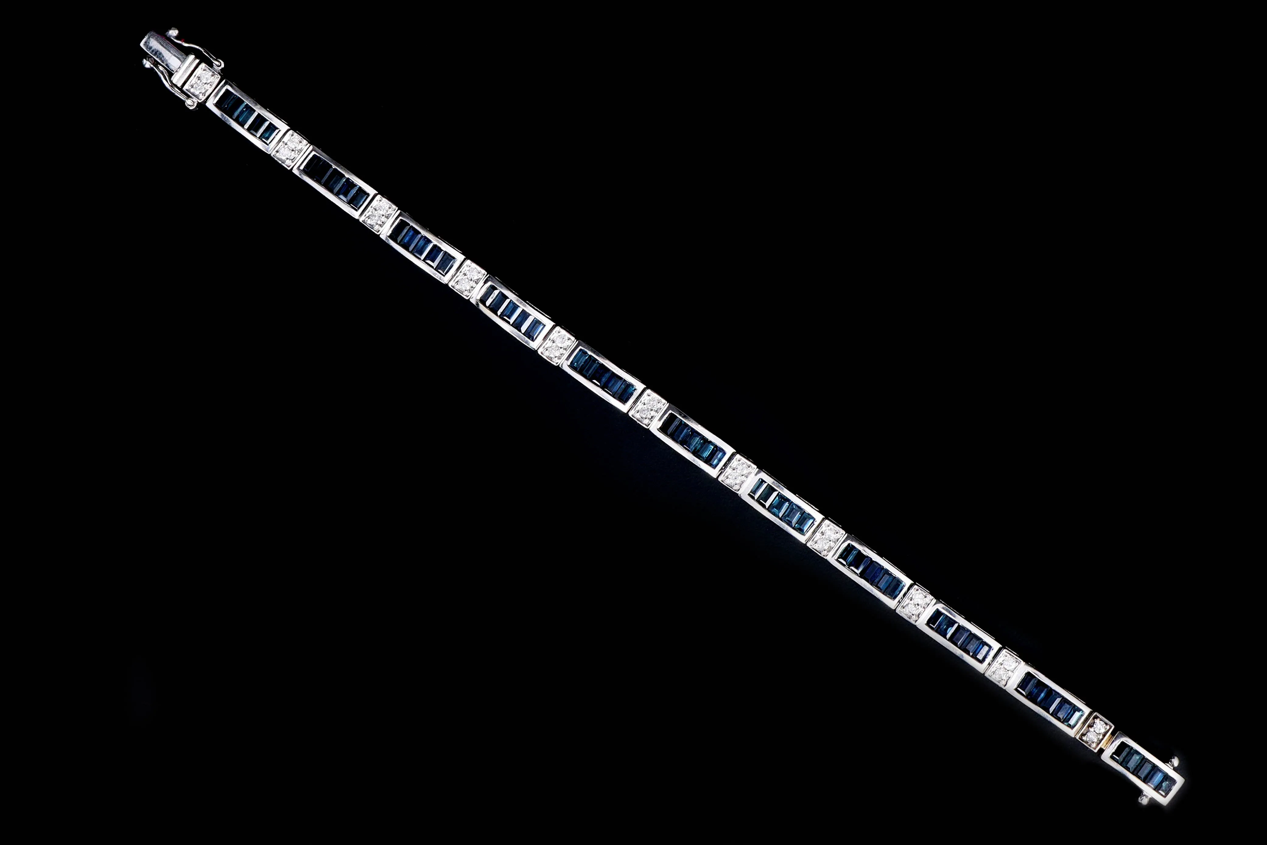 14K White Gold 3.5 Carat Natural Sapphire & Diamond Bracelet