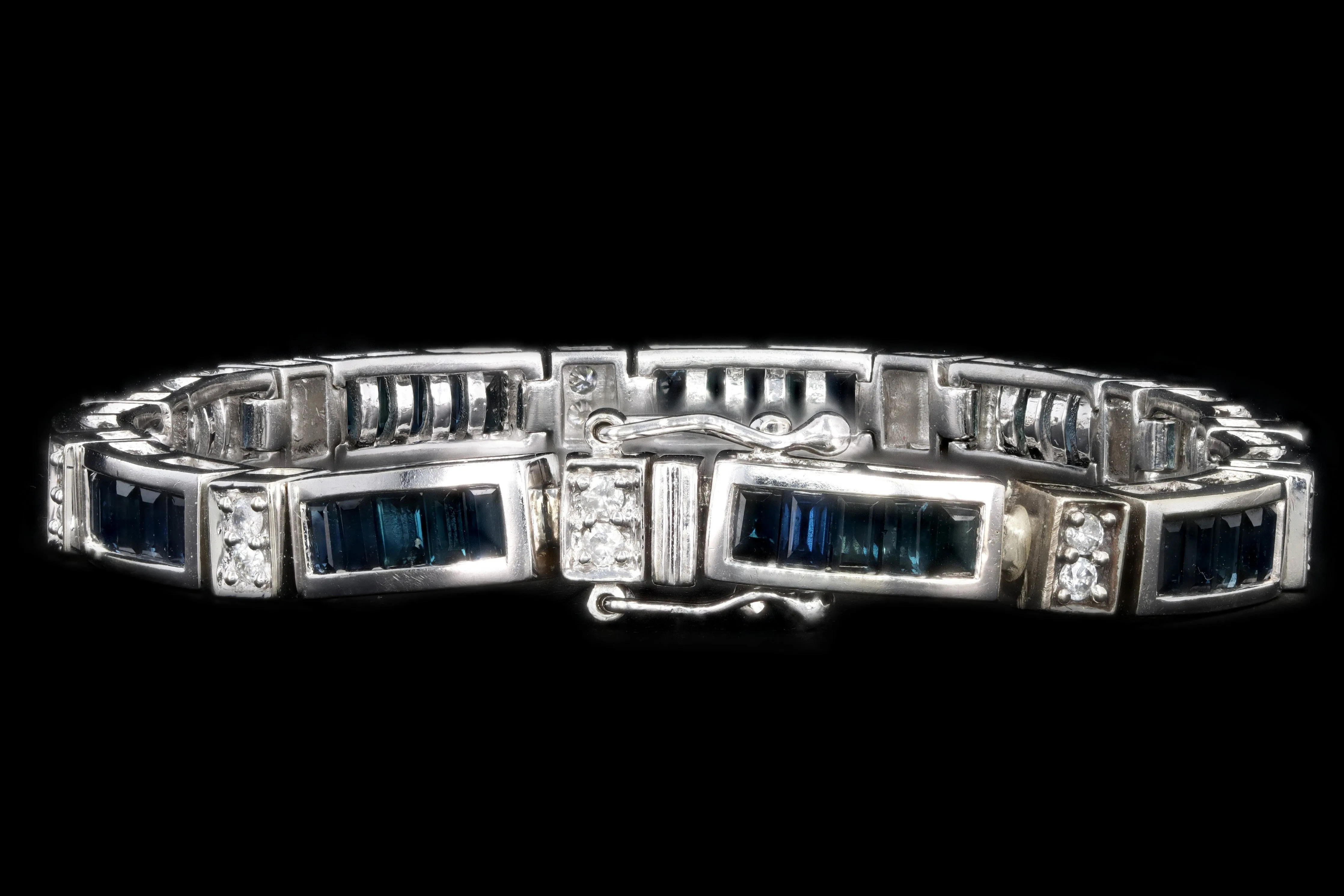 14K White Gold 3.5 Carat Natural Sapphire & Diamond Bracelet