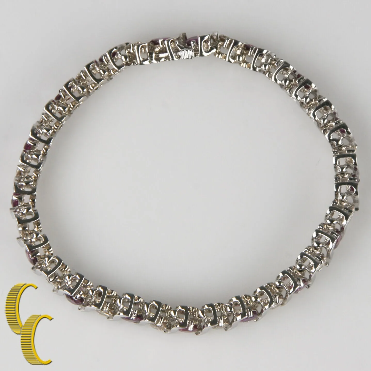 14k White Gold Diamond & Ruby "S" Link Bracelet Size 7.25" Gift for Her!