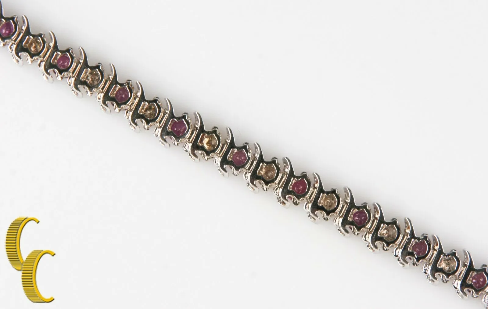14k White Gold Diamond & Ruby "S" Link Bracelet Size 7.25" Gift for Her!