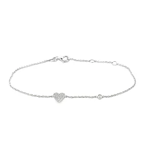 14k White Gold Diamond Heart Bracelet