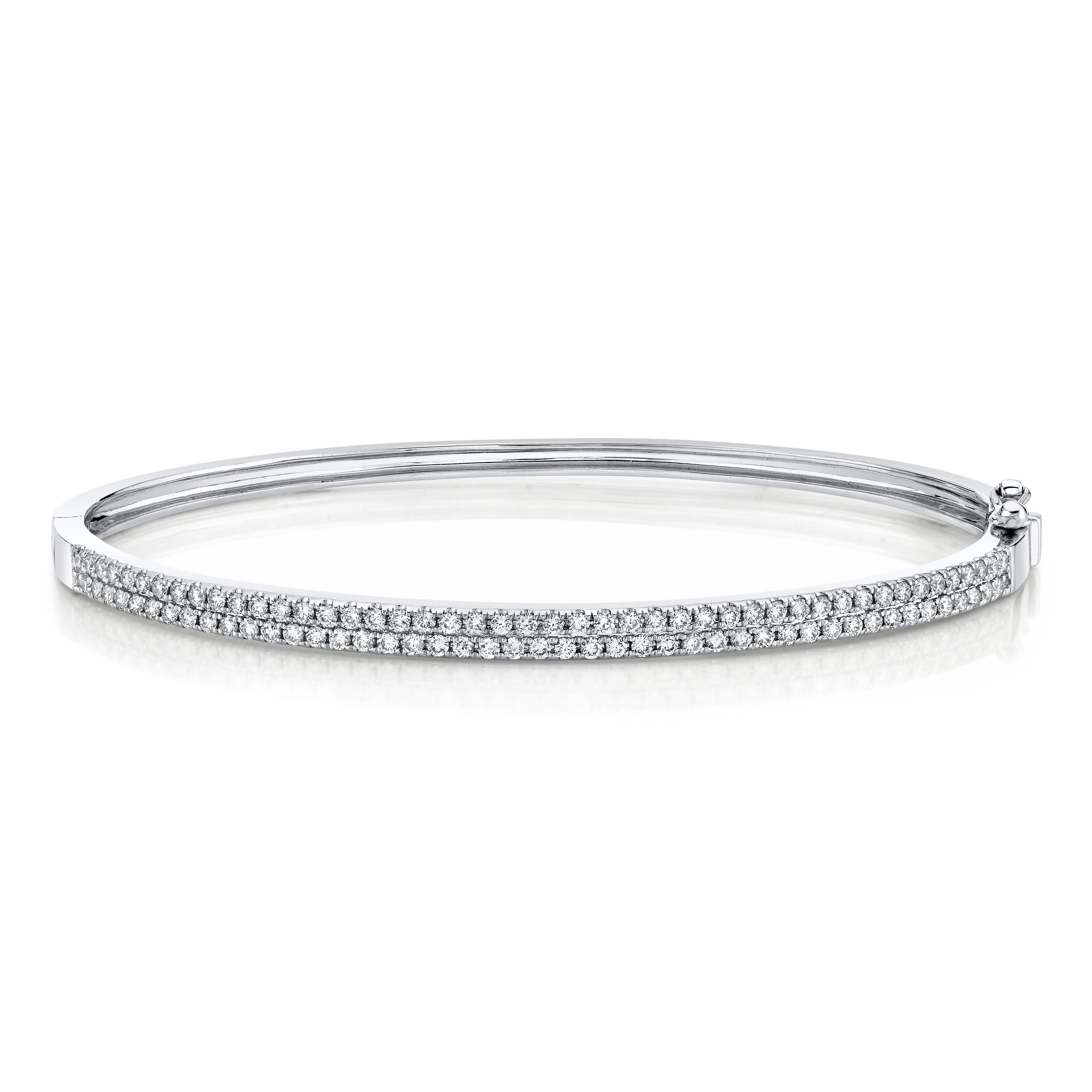 14K White Gold Double Row Pave Diamond Bangle (0.87ctw)