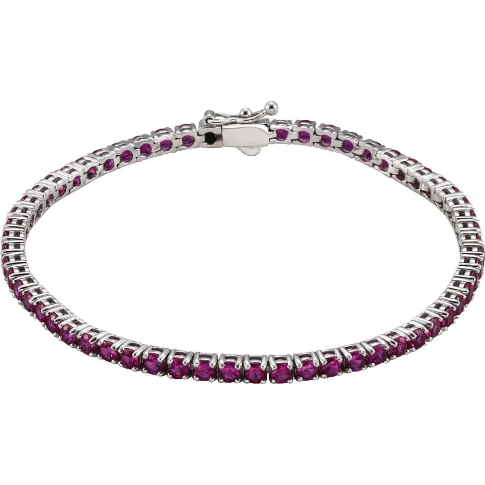 14k White Gold Lab-Grown Ruby Line 7.25" Bracelet