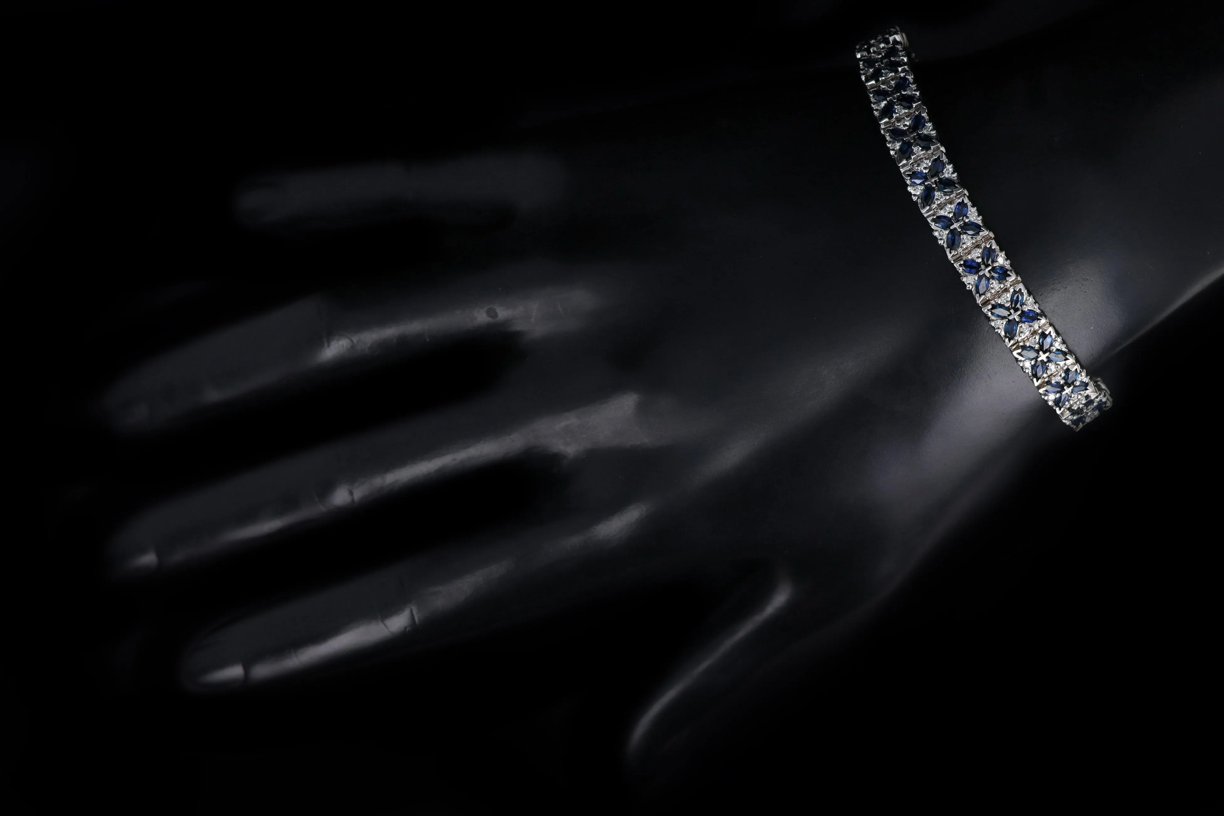 14K White Gold Marquise Natural Sapphire & Diamond Flower Bracelet