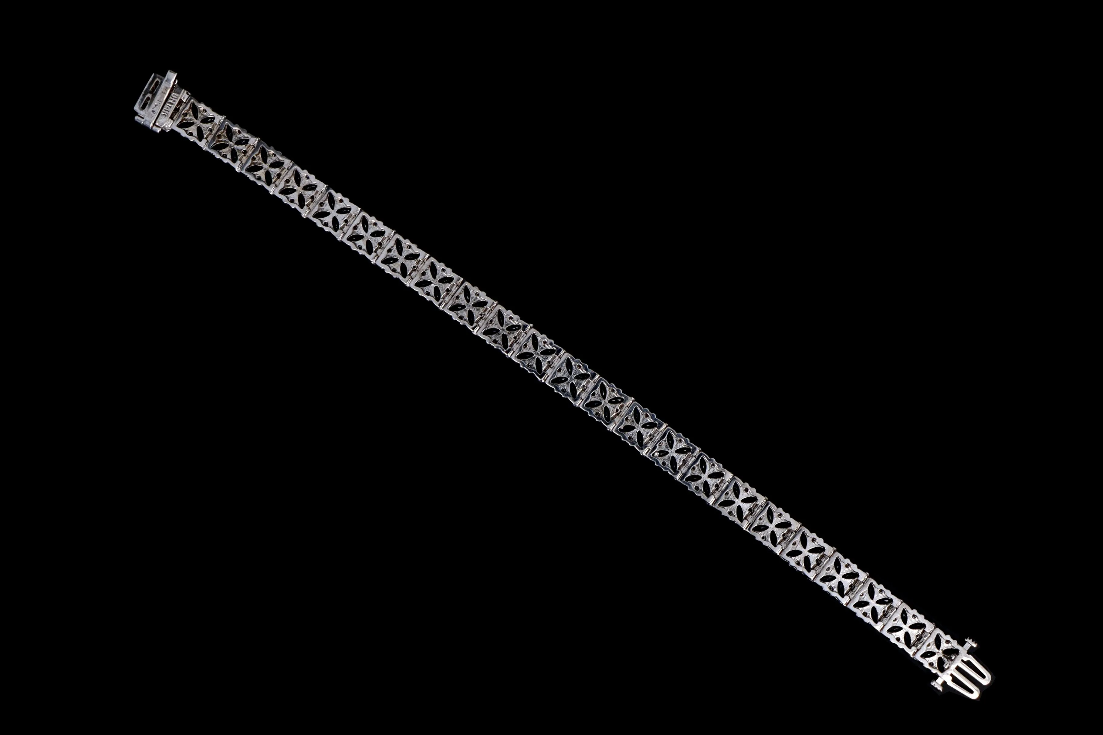 14K White Gold Marquise Natural Sapphire & Diamond Flower Bracelet