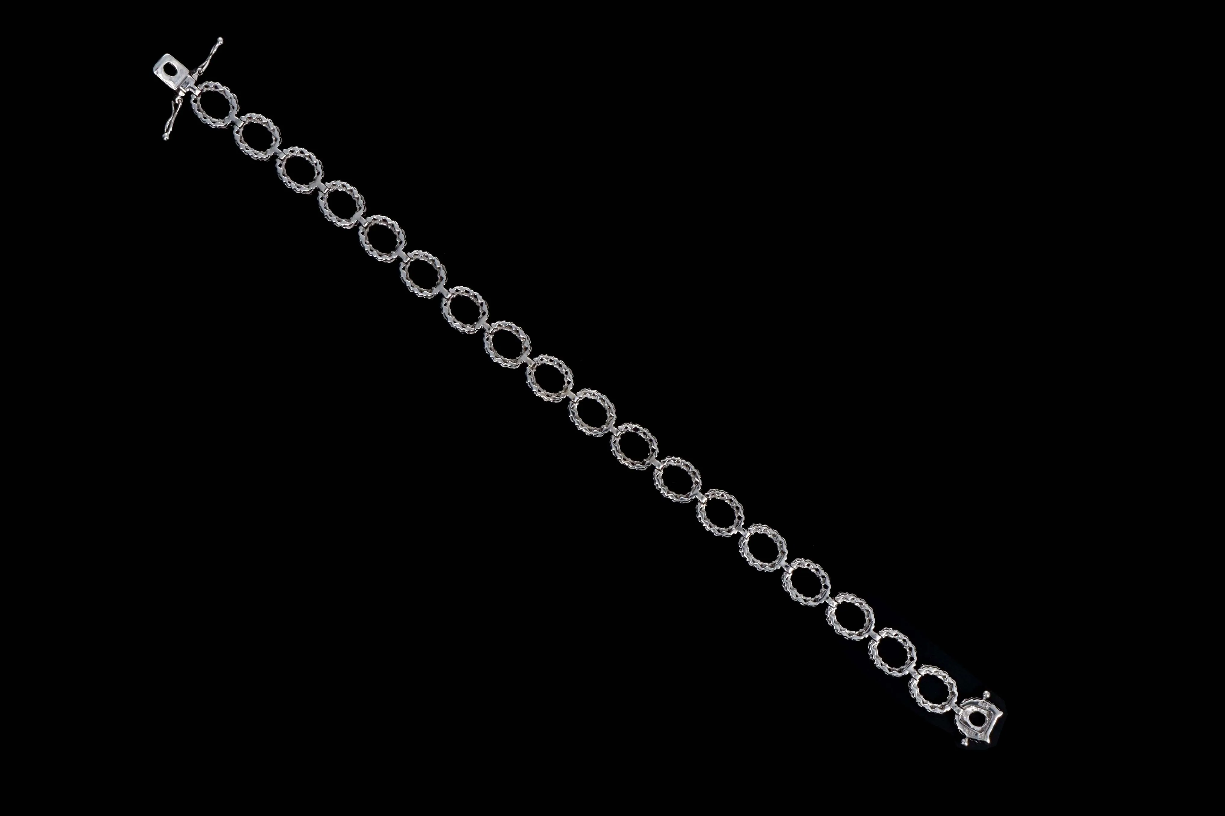 14K White Gold Natural Pink Sapphire & Diamond Oval Link Bracelet