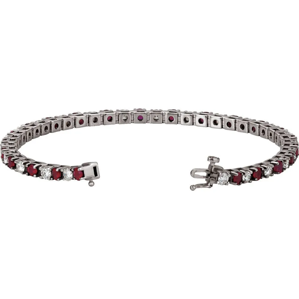 14k White Gold Ruby & 2 1/3 CTW Diamond 7.25" Bracelet