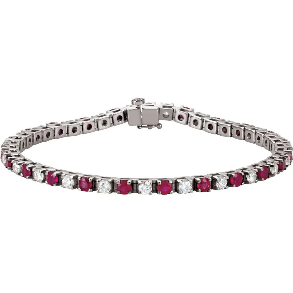 14k White Gold Ruby & 2 1/3 CTW Diamond 7.25" Bracelet