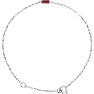 14K White Gold Straight Baguette Natural Ruby 6 1/2-7 1/2" Bracelet