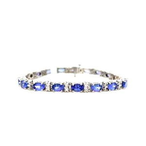 14k White Gold w/Blue Sapphire Oval 5mm Natural Diamond 7" Bracelet - BR1-50376