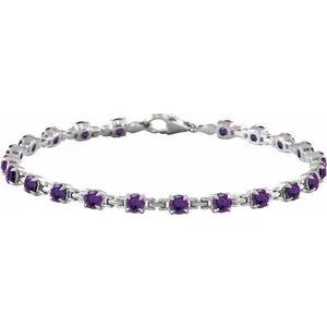 14K White Natural Amethyst 7 1/4" Line Bracelet