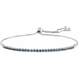 14K White Natural Blue Sapphire Adjustable 9 1/2" Bolo Bracelet