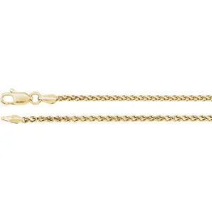 14K Yellow 2 mm Diamond Cut Wheat 7" Chain