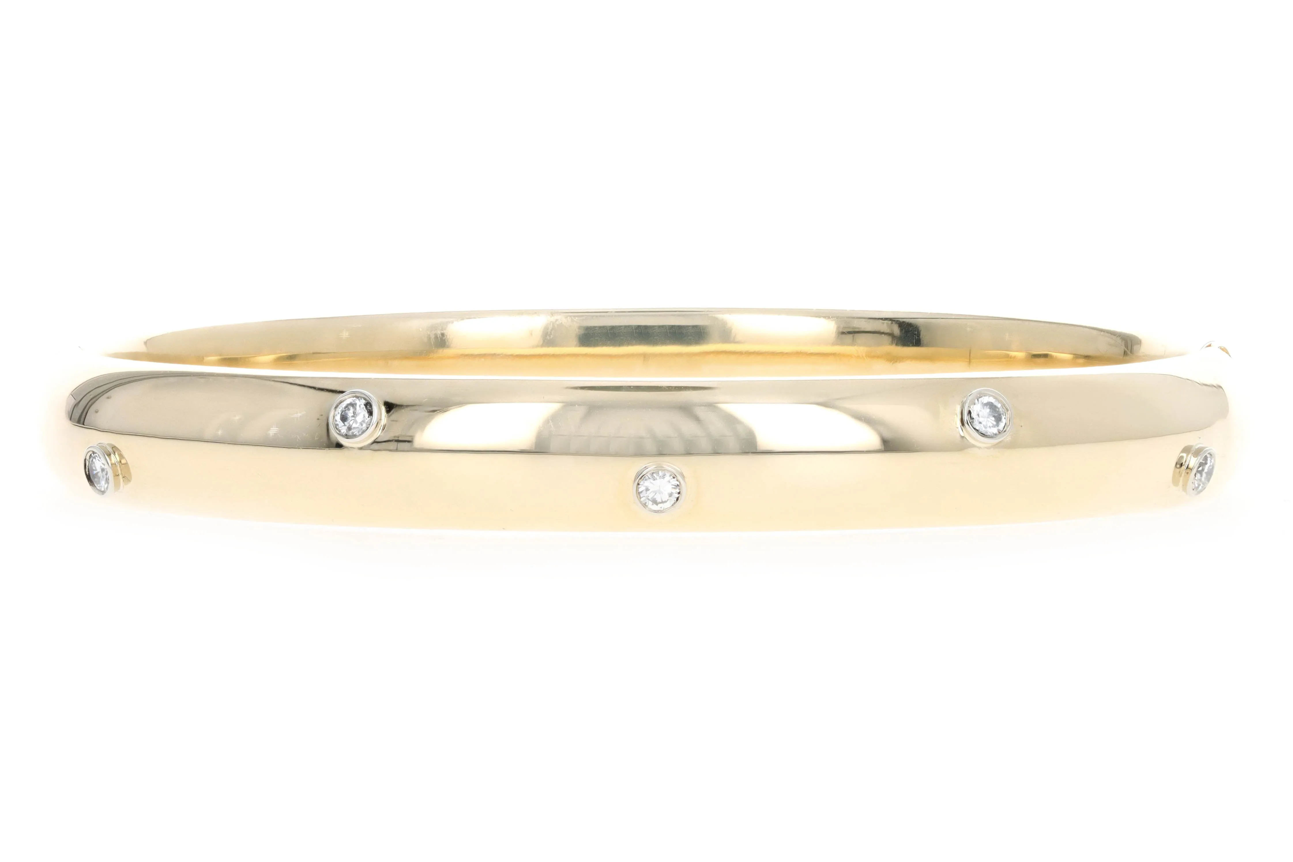 14K Yellow Gold 0.15 Carat Total Weight Bezel Set Diamond Bangle