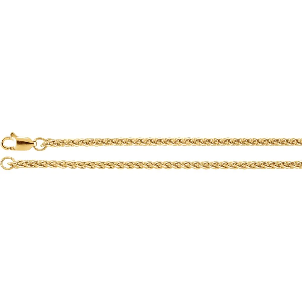 14k Yellow Gold 2.4mm Wheat 7" Chain