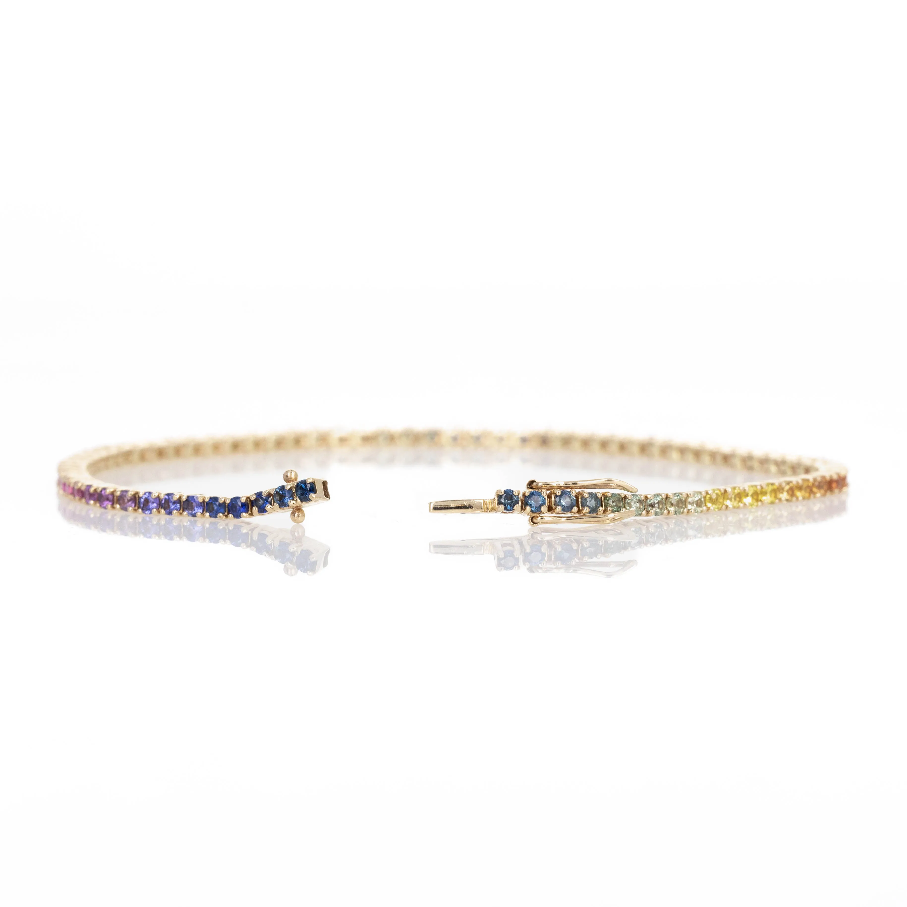 14K Yellow Gold 3.38 Carat Round Multi-Color Sapphire Tennis Bracelet