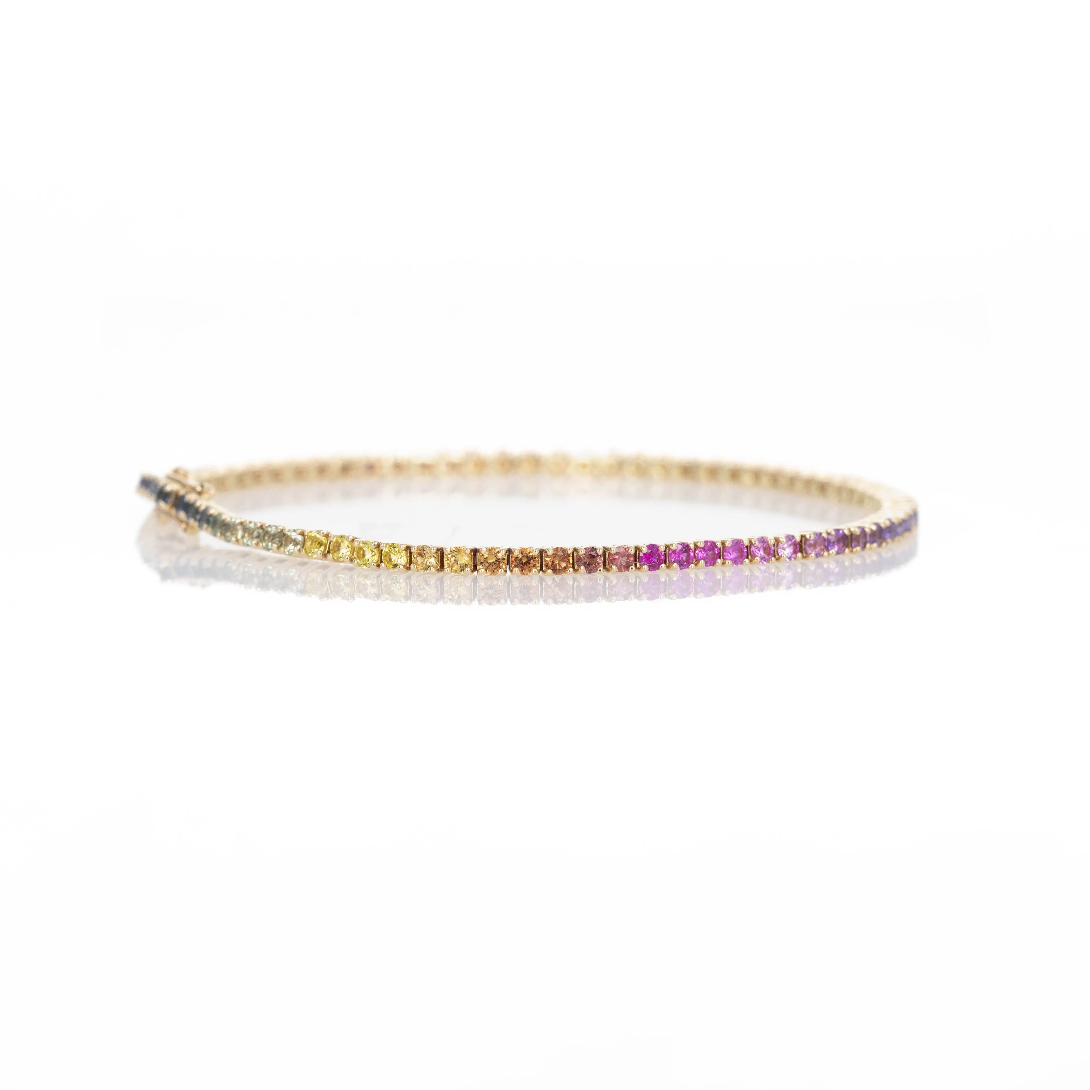 14K Yellow Gold 3.38 Carat Round Multi-Color Sapphire Tennis Bracelet