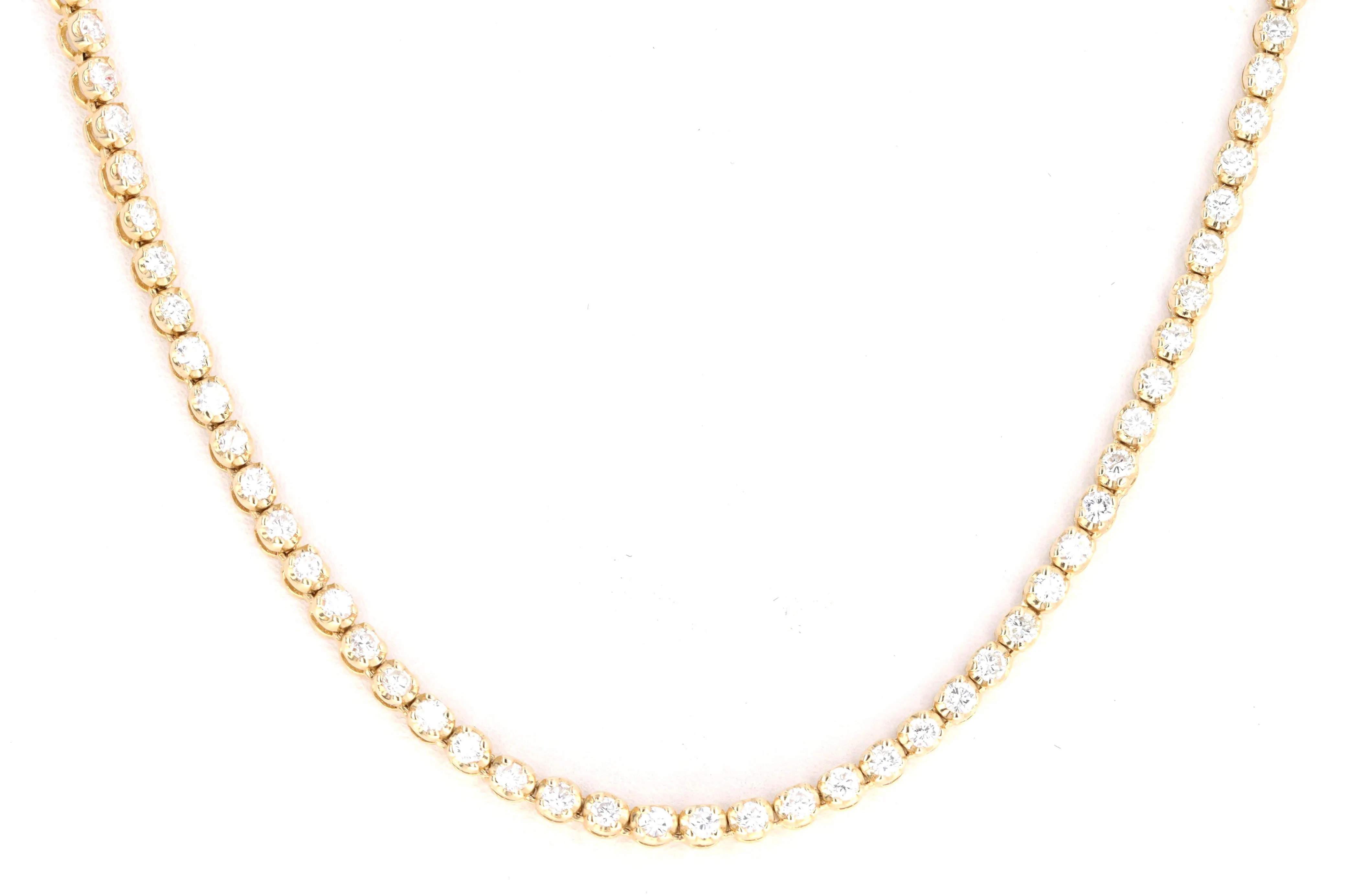 14K Yellow Gold 3.75 Carat Total Weight Round Brilliant Cut Diamond Tennis Necklace