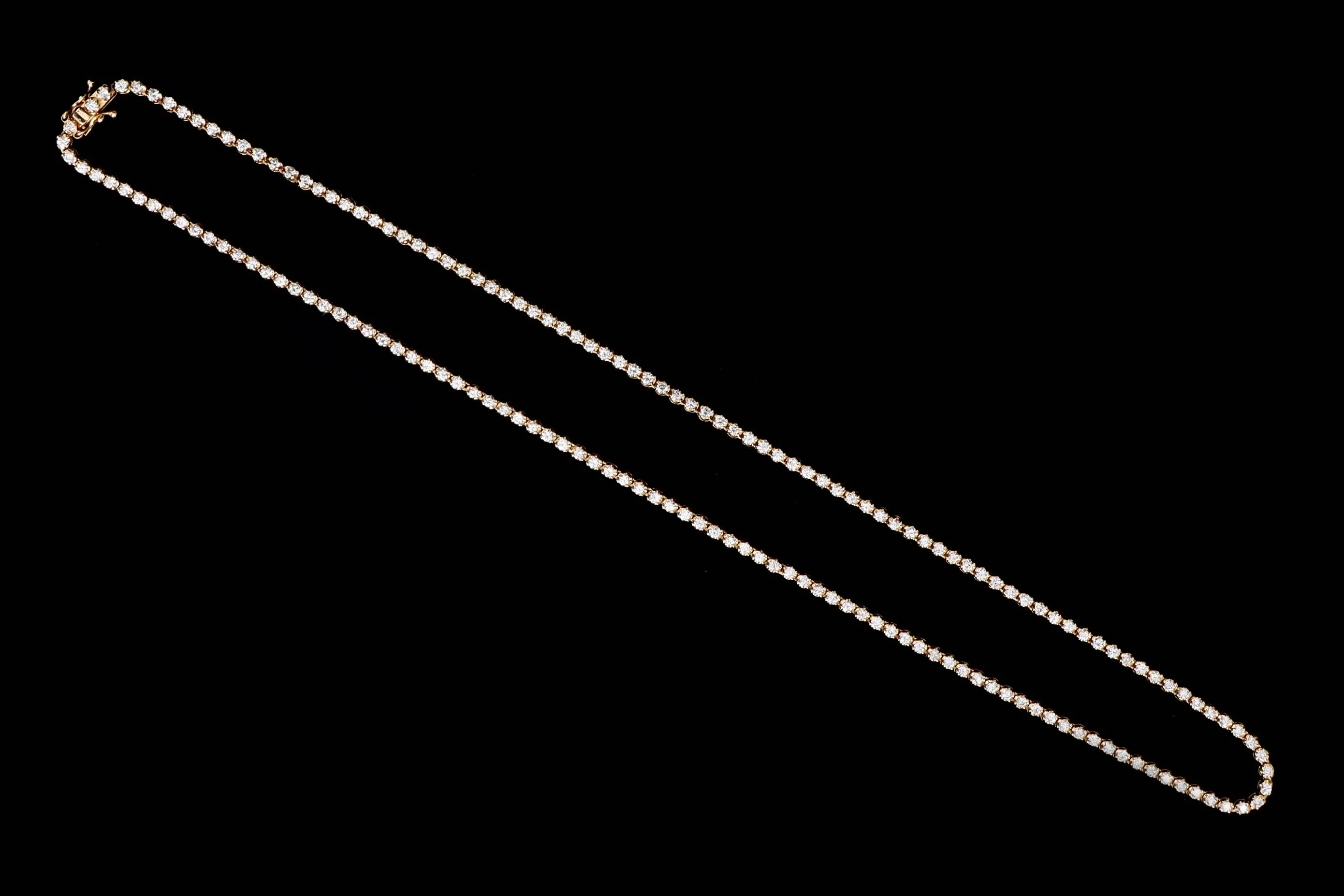14K Yellow Gold 3.75 Carat Total Weight Round Brilliant Cut Diamond Tennis Necklace