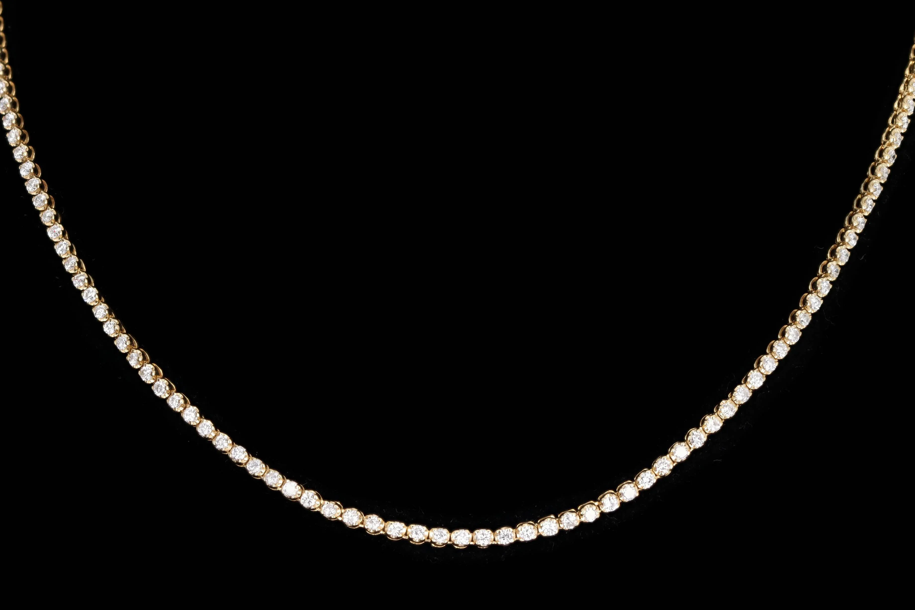 14K Yellow Gold 3.75 Carat Total Weight Round Brilliant Cut Diamond Tennis Necklace