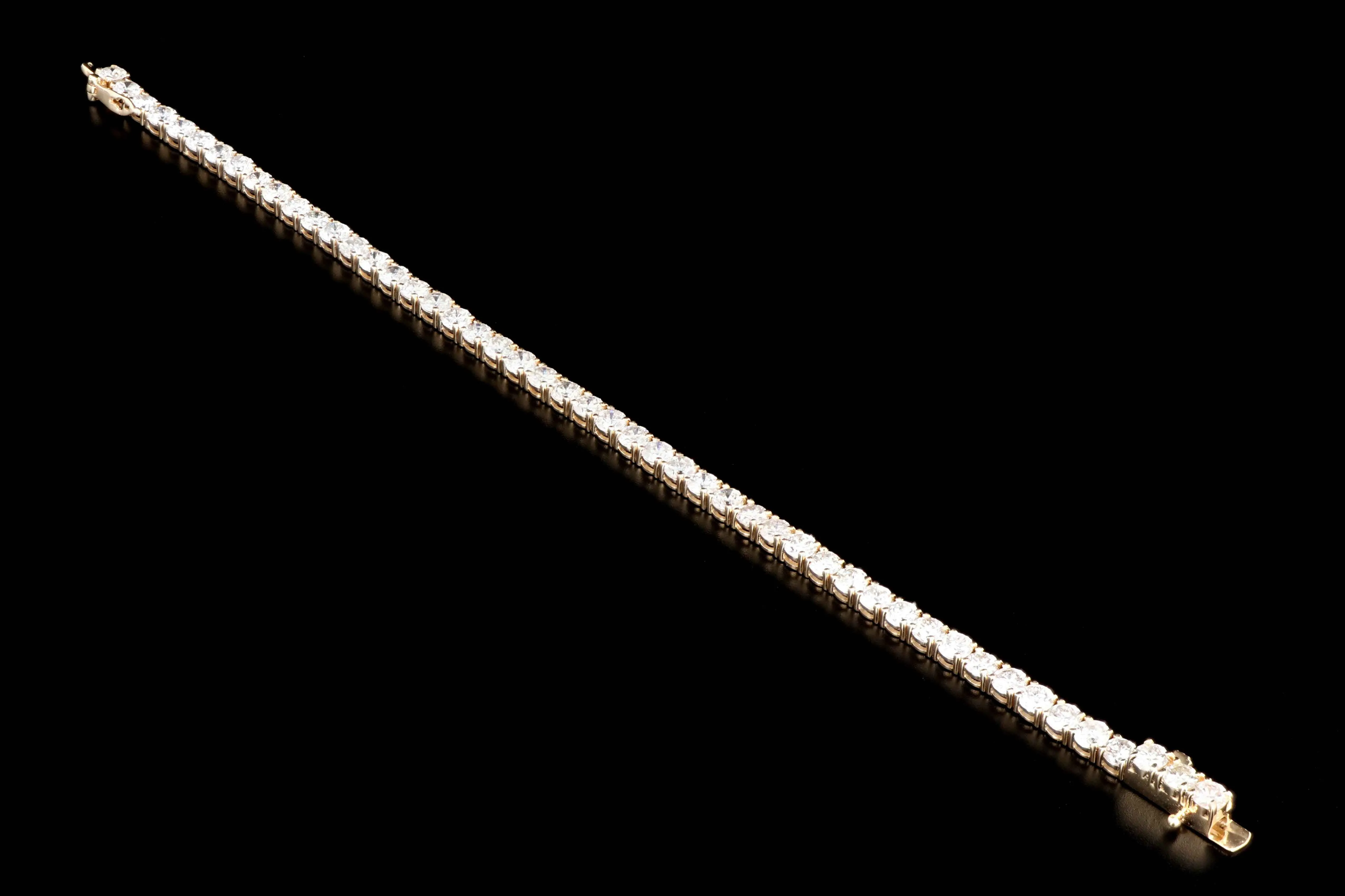 14K Yellow Gold 9 Carats Total Weight Round Brilliant Cut Diamond Tennis Bracelet