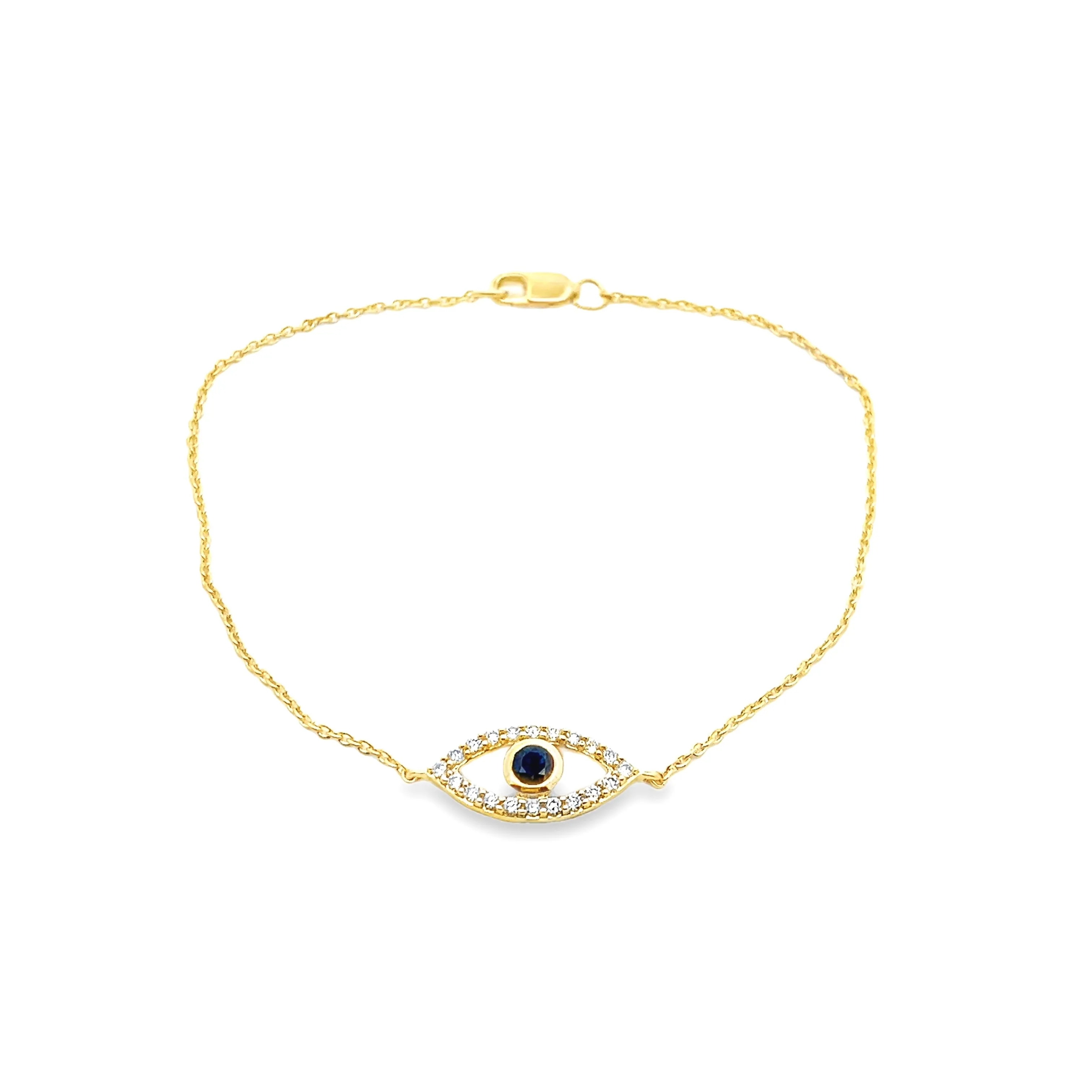 14k Yellow Gold Diamond & Sapphire Evil Eye Bracelet