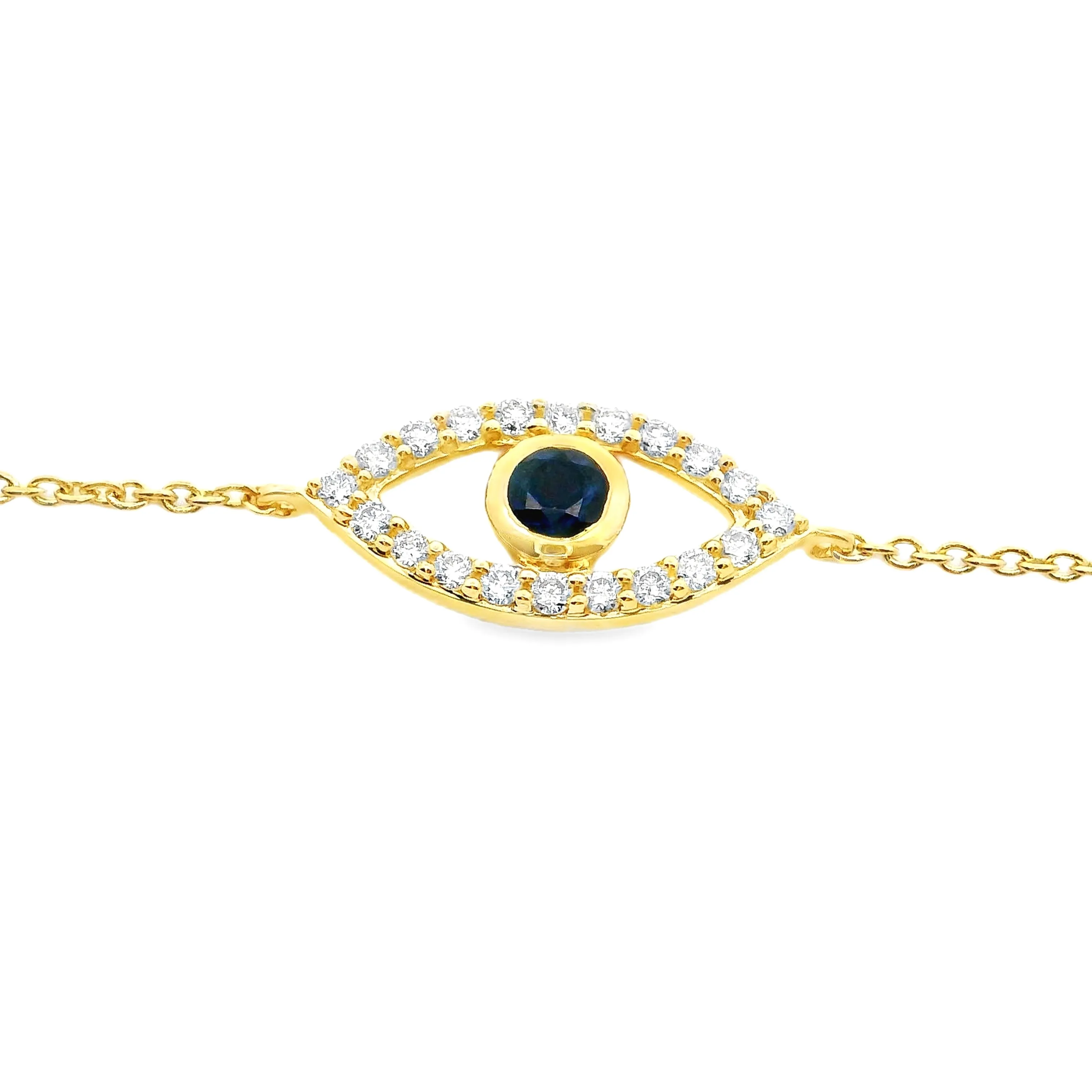 14k Yellow Gold Diamond & Sapphire Evil Eye Bracelet